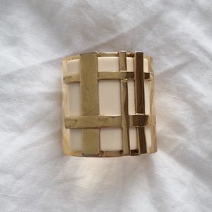 Tory Burch Gold & White Gingham Cuff Bracelet